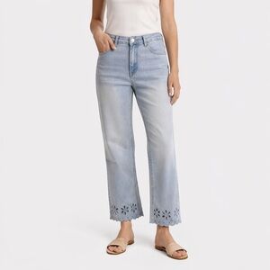 Oat New York Light Blue Cropped Jeans with Eyelet floral Hem